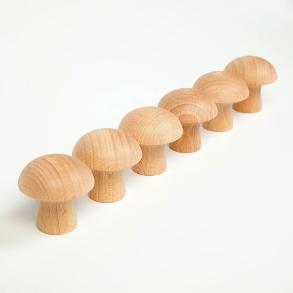 NWT Grapat Wooden Toys Natural Mushrooms Set of 6 - Picture 1 of 2